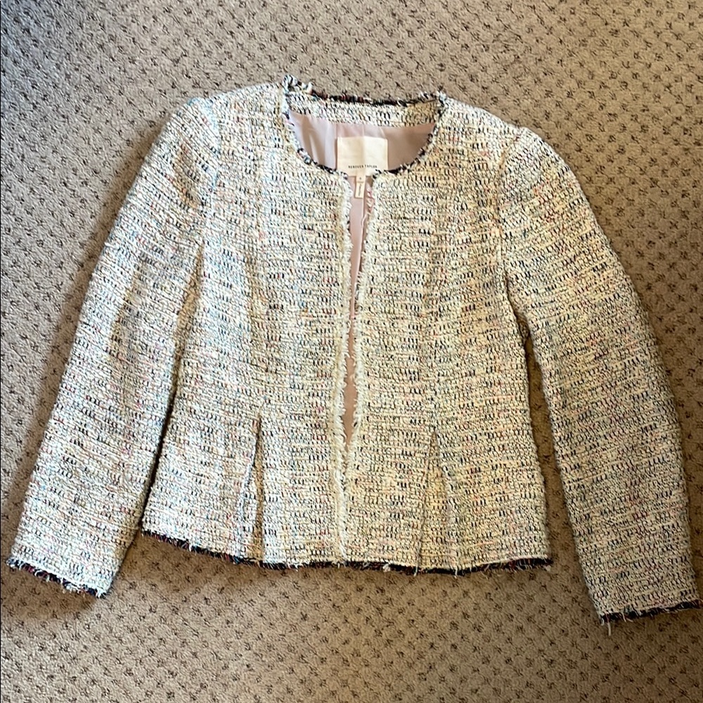 Rebecca Taylor Cream Tweed Blazer with Fringe Detailing